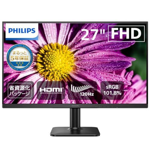 ★新品★PHILIPS 液晶ディスプレイ PCモニター (27インチ/IPS/FHD/120Hz/1ms/5年保証/HDMI, D-Sub/チルト/ブルーライト軽減/省資源化パッケージ/AdaptiveSync/SDGs対応/ケーブル付/アダ bbecc2fd