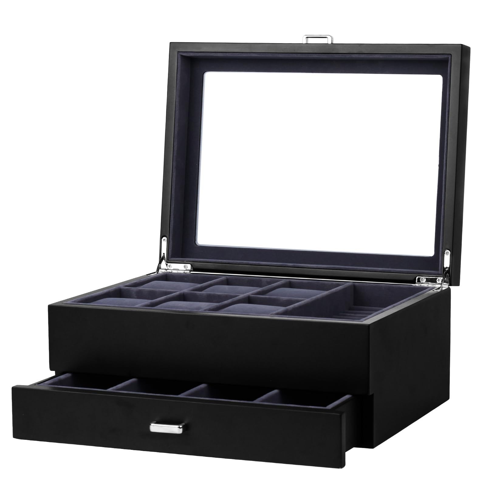 新品 Baskiss 高級2層木製時計ケース 腕時計・眼鏡・ジュエリー収納ボックス 腕時計6本 サングラス4本 アクセサリー・指輪・ブレスレット収納可能 コレクションケース