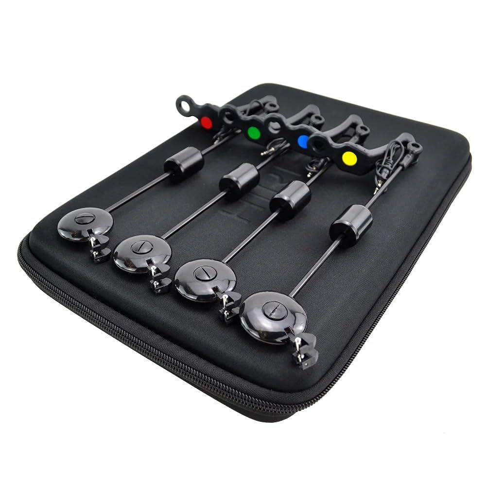 新品 zmart Hirisi 2022 LED 鯉釣り用 スウィンガー ドロップオフインジケーター 4色 ジップ付き 鯉釣り用具 ロッドポッド フィッシングアラーム 釣り用センサー スイングアーム 竿立て フィッシングベル 釣り竿ホルダー LEDインジケータ