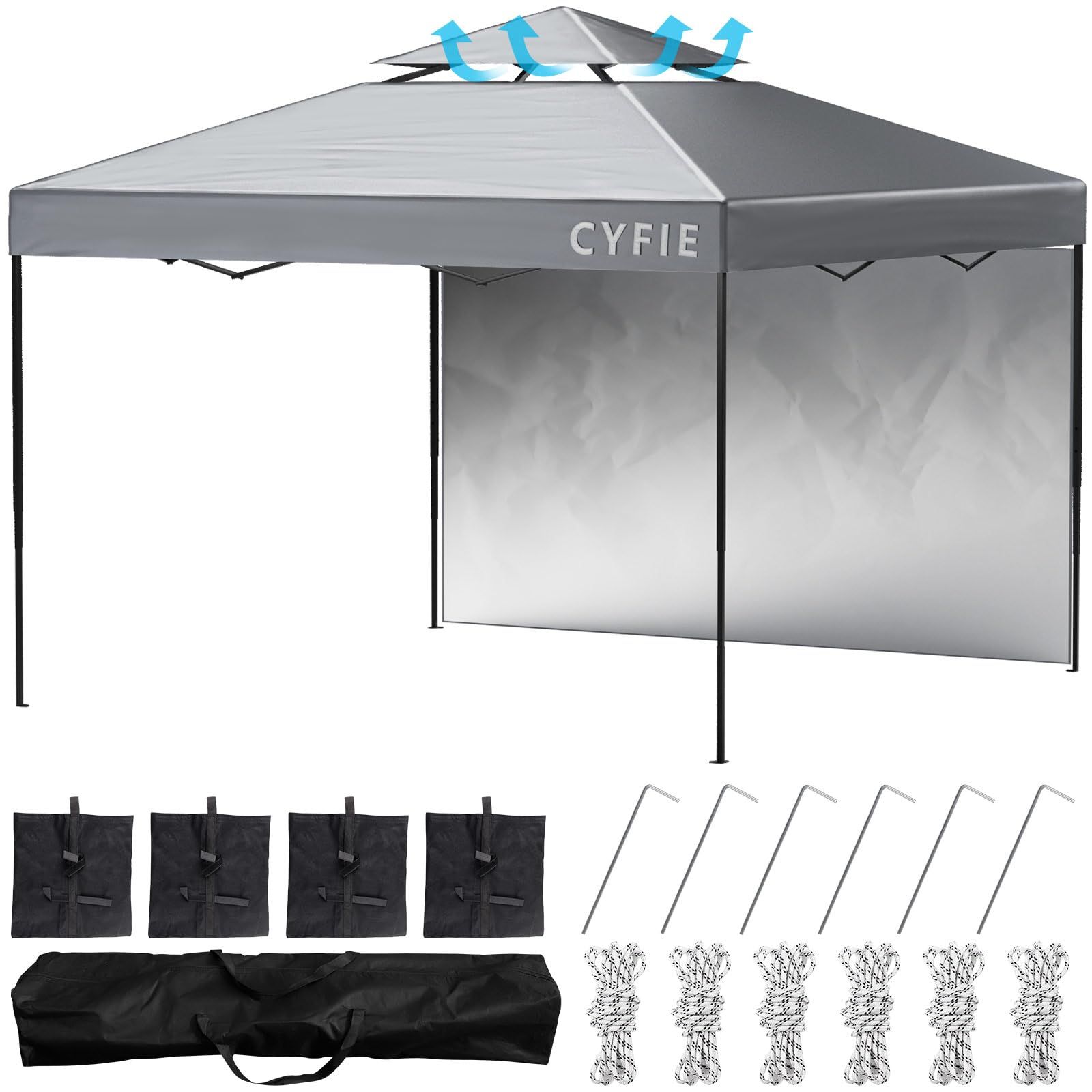 CYFIE タープテント 3m×3m サイドシート1枚付き 高さ3段階調節 uvカットワンタッチタープテント サンシェード 高耐水加工 日よけ 組立簡単 持ち運び便利 キャンプ/ピクニック/運動会/アウトドア 収納ケース付きry eef310e1