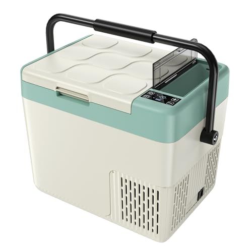 EUHOMY 車載冷蔵庫 18L ポータブル冷蔵庫 バッテリー内蔵可能 ハンドル付き 車載冷蔵庫 小型 -20℃?20℃ 急速冷凍 コンプレッサー式 MAX/ECOモード 4WAY電源対応 コンパクト AC100V DC12V/24V 省エネ 4f7e0603