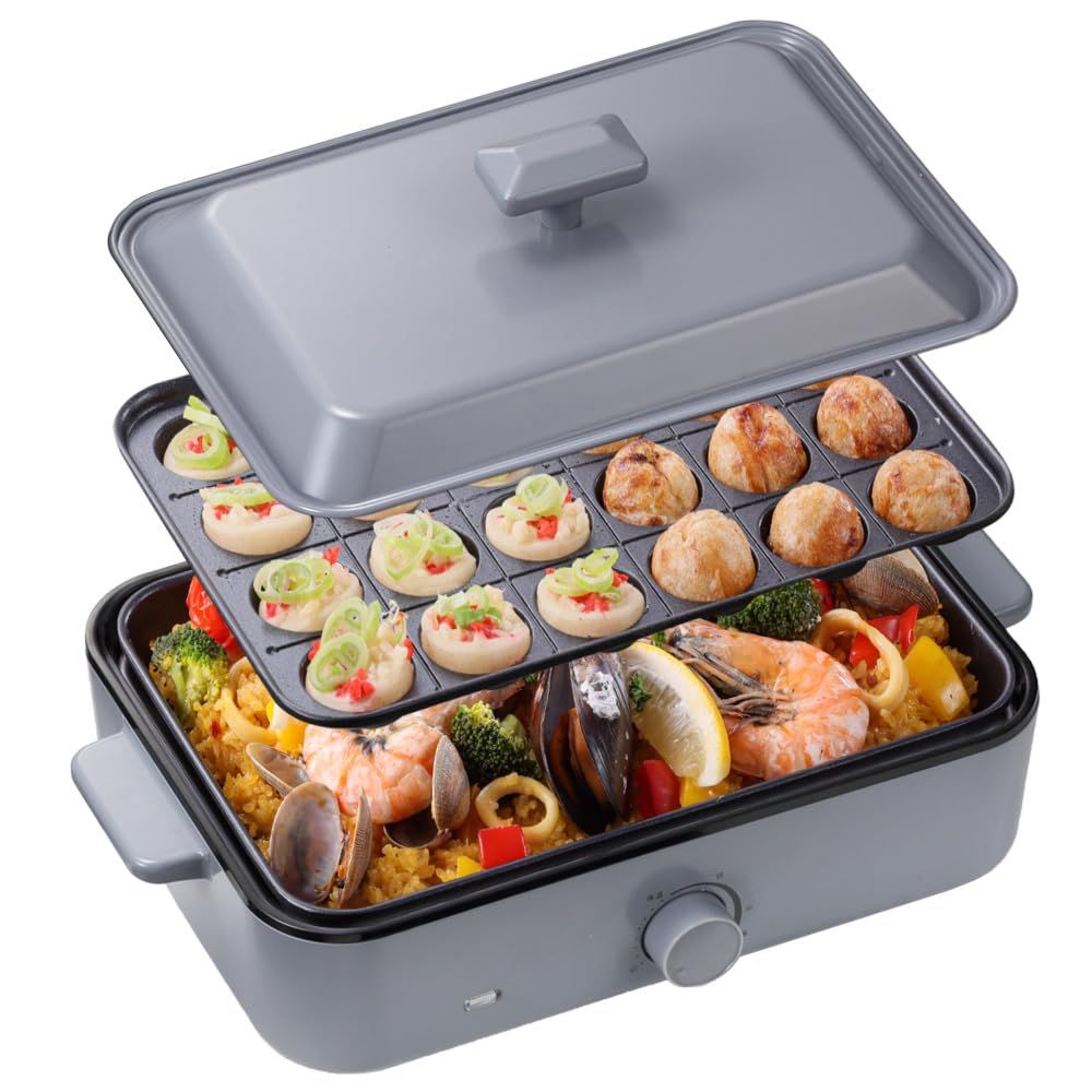 MAXZEN ホットプレート たこ焼き器 電気 コンパクト シンプル プレート2種 一人用 ラクラクお手入れ おしゃれ 最大250℃ 無段階調整 たこ焼きプレート 平面プレート ブルー MHP120LT01-BL マクスゼン★ 89605f72