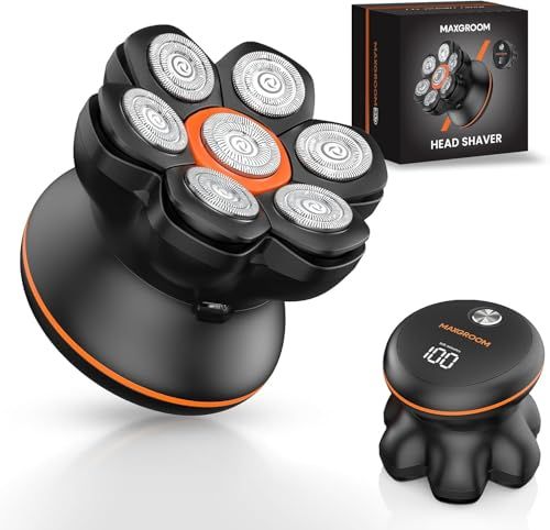 MAXGROOM スキンヘッド用シェーバー 7Dスキンヘッド マグネット着脱式 坊主用 頭髪 電動シェーバー メンズ 7000RPM 高速モーター IPX6防水 乾湿両用 回転 ひげそり 髭剃り バリカン LEDディスプレイ コードレス 充電 7a1d2262