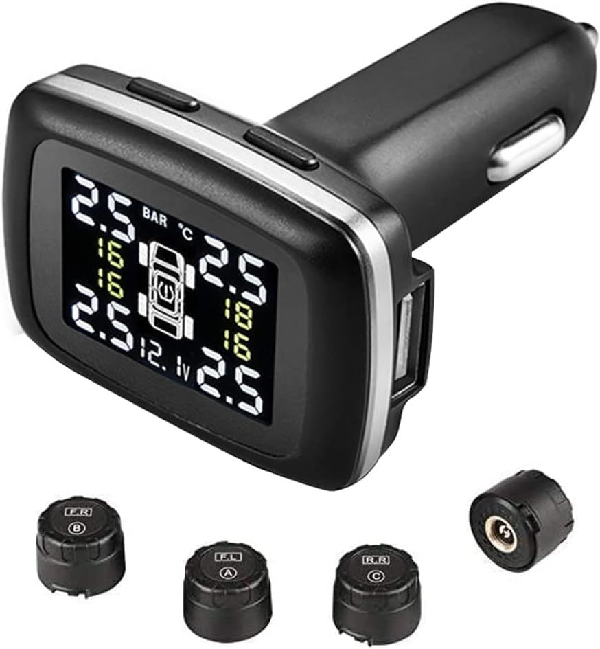 ★新品★OBEST タイヤ空気圧センサー 4外部センサー シガーソケット式 モニター USBポート付き 空気圧監視システム 高性能チップ 気圧温度即時監視 取り付け簡単 4輪対応 8fbf4b6b