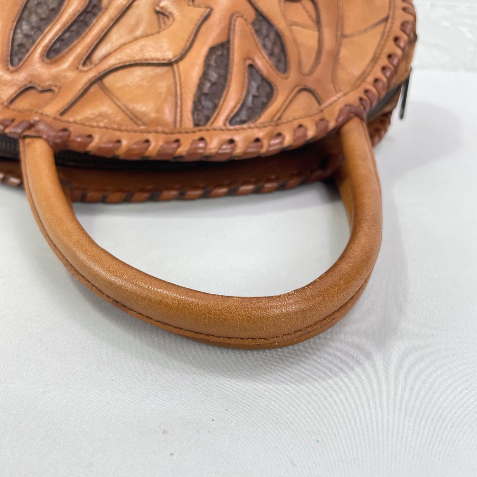 美品】 IBIZA イビサ カットワーク パッチワーク レザー ハンドバッグ 