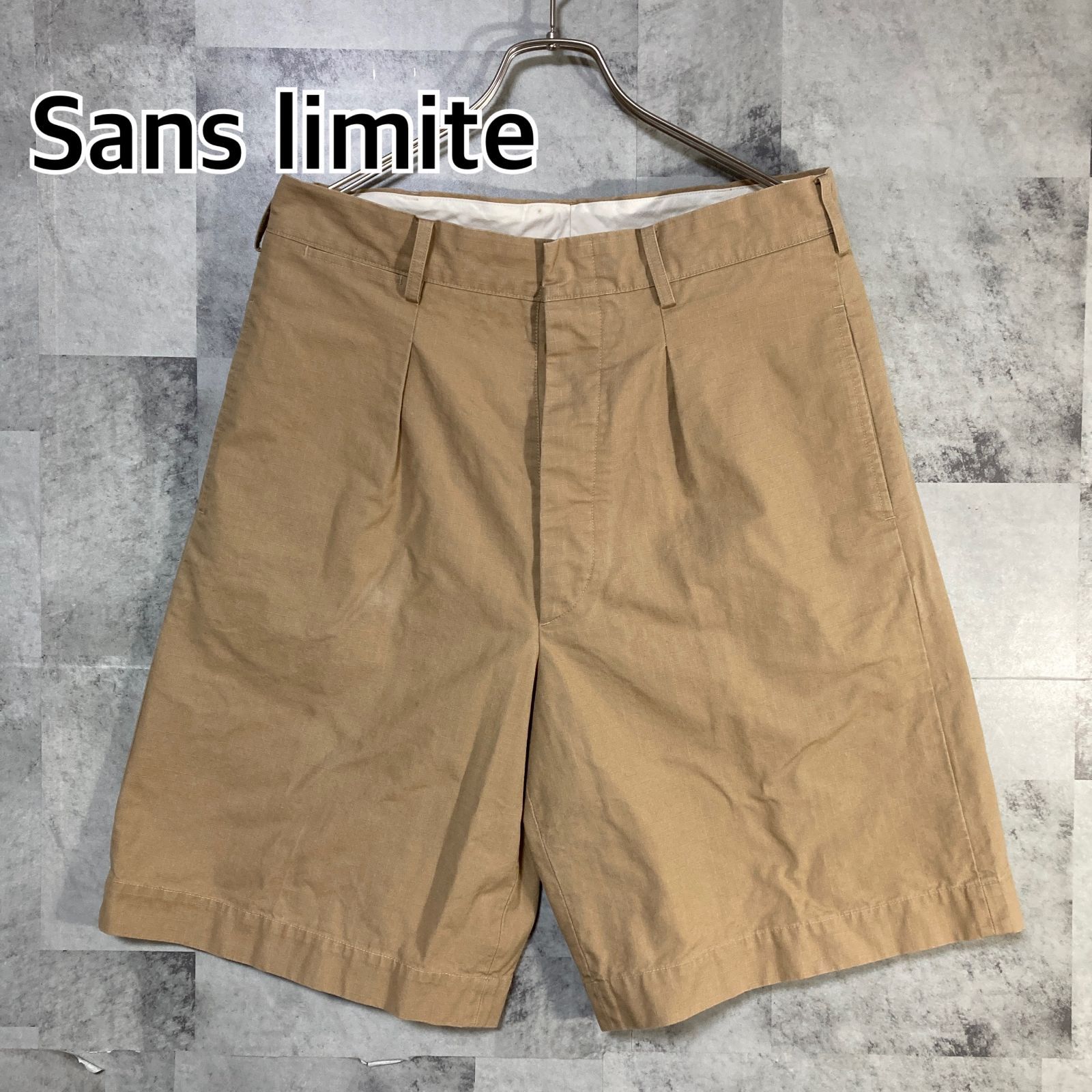 日本製Sans limite サンリミット ショートパンツ グルカ リップストップコットン ベージュ ボタンフライ