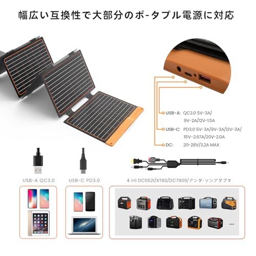 FlexSolar 60W 折り畳み式ソーラーパネル USB-C/USB-A/DC出力 ソーラー 充電器チャージャー IP67防水 防塵地震 災害時 停電対策 アウトドアPhone/Pad/Laptop/Android対応ry 3efccf3e