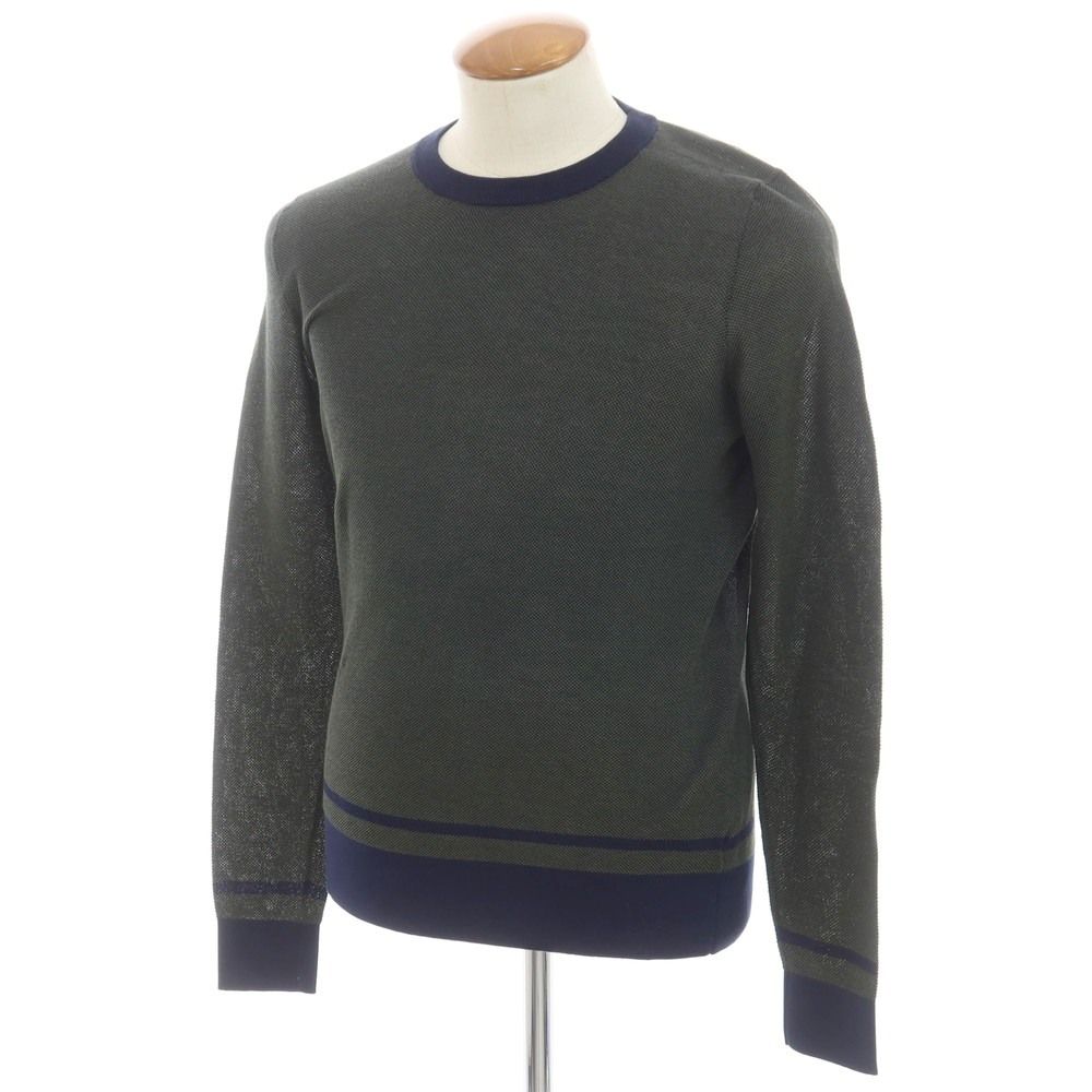 【新品】ザノーネ ZANONE コットン クルーネック ポロニット オリーブグリーンxネイビー【サイズ46】【メンズ】