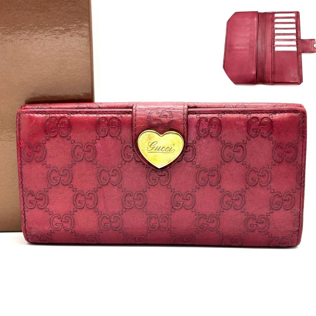 グッチ シマレザー 長財布 ラブリーハート レッド 赤系 GUCCI 