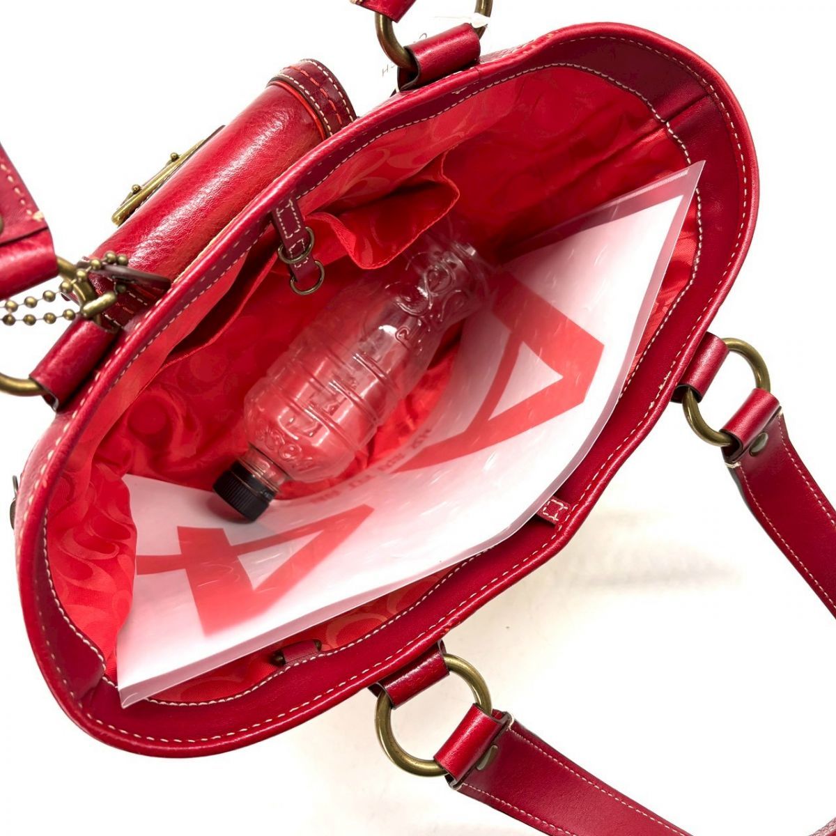 未使用　COACH かごバッグ レッド レザー ストロー　大容量　大きめバッグ 夏を連れて歩く】 COACH SOHO かごバッグ ストローレガシートート
