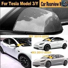 テスラ モデル3/Y 車用ミラー カーボンファイバー調 水転写プリント ミラーカバー ドアサイド リアシェル 2017-2024
