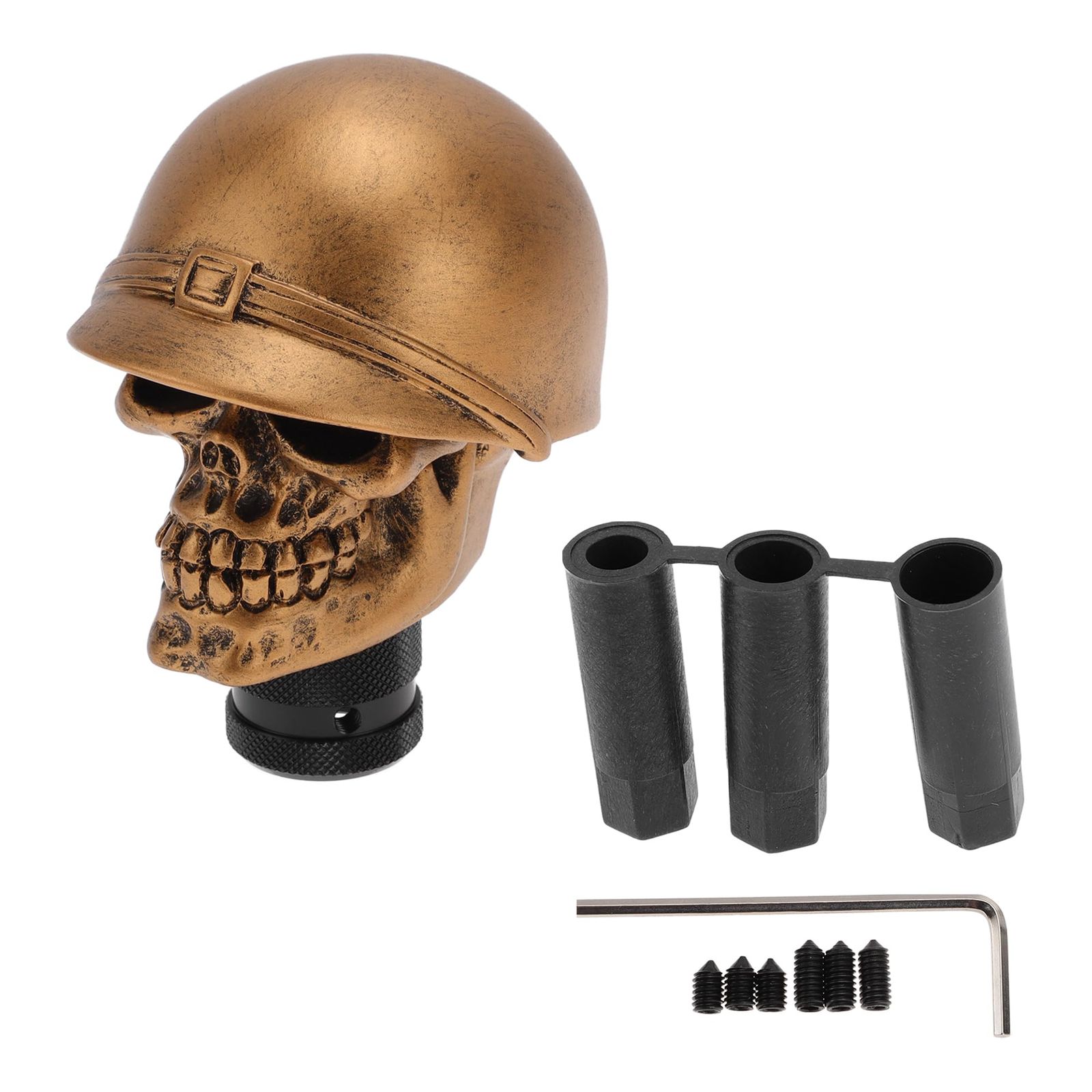 新品 HOPESPANNER 9.5cm スカルシフトノブ ユニバーサル ギアシフトノブ レジン スティックシフターレバーノブ オートマチックおよびマニュアル車用 3アダプター付き 銅色 1セット