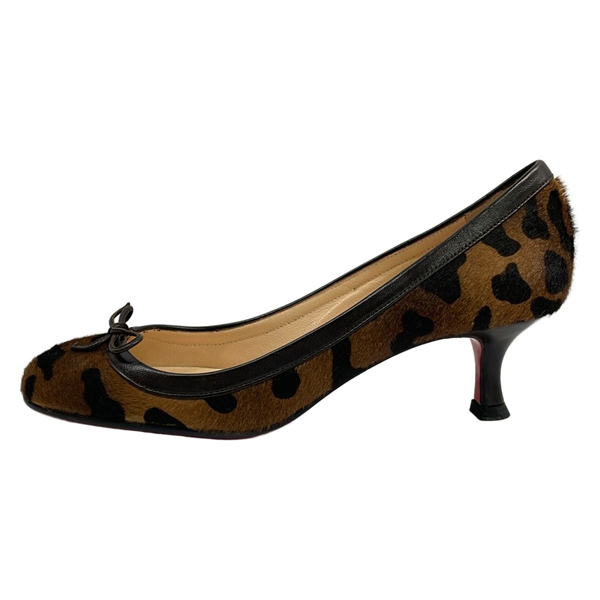 CHRISTIAN LOUBOUTIN(クリスチャンルブタン) パンプス 35 1/2 レディース - ブラウン×黒×ダークブラウン 豹柄/リボン レザー