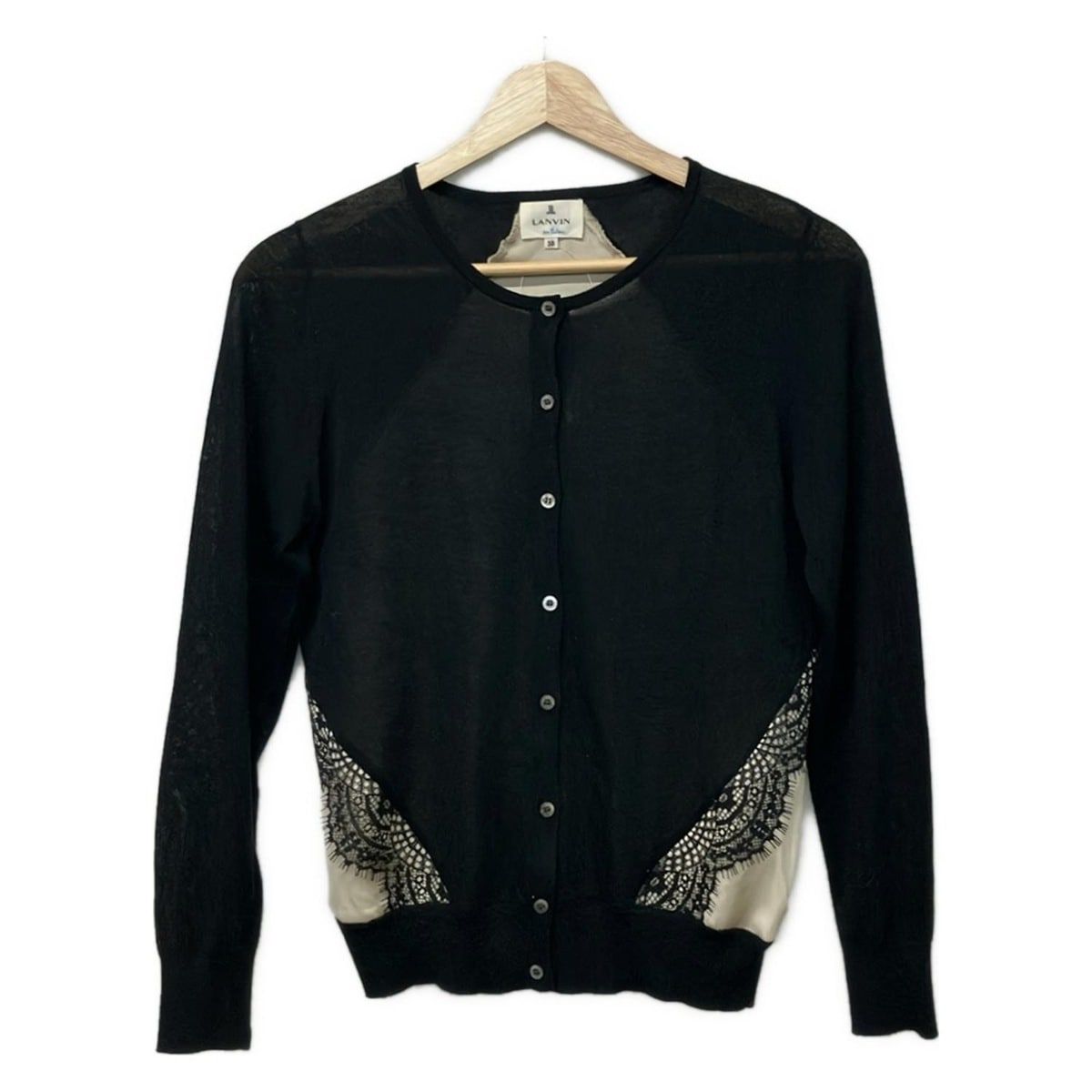 LANVIN en Bleu(ランバンオンブルー) カーディガン サイズ38 M レディース美品 - 黒 長袖/レース