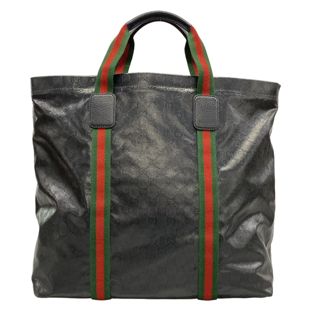 GUCCI(グッチ) トートバッグ シェリー(ウェブ),クリスタルGG 763287 黒×グリーン×レッド レザー 38,350円