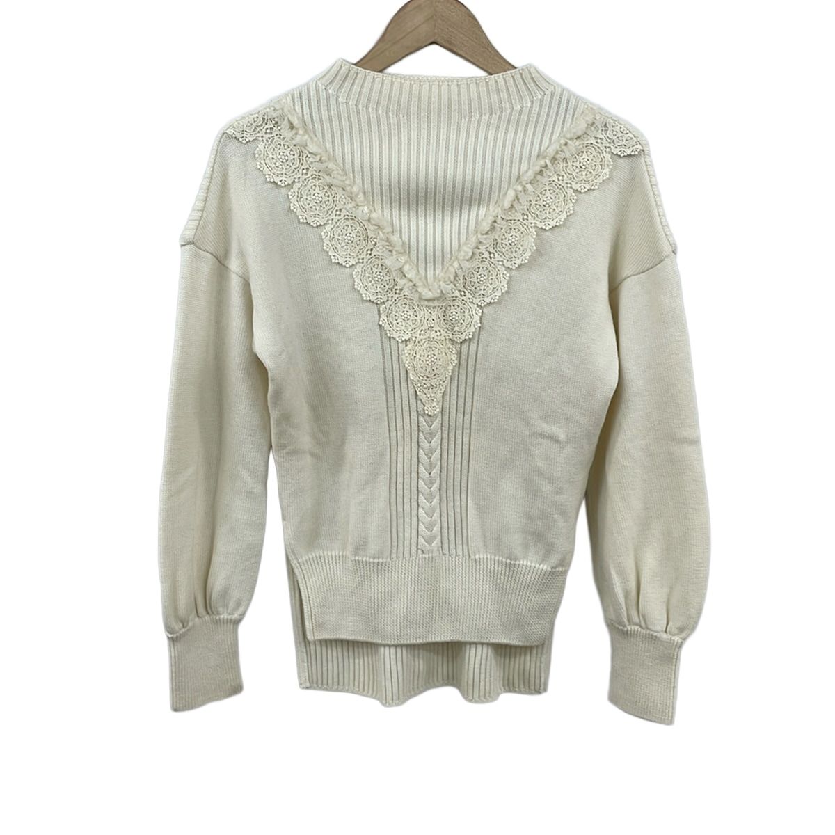 Rene(ルネ) 長袖セーター サイズ34 S レディース美品 - アイボリー 長袖/ハイネック/レース/フリル