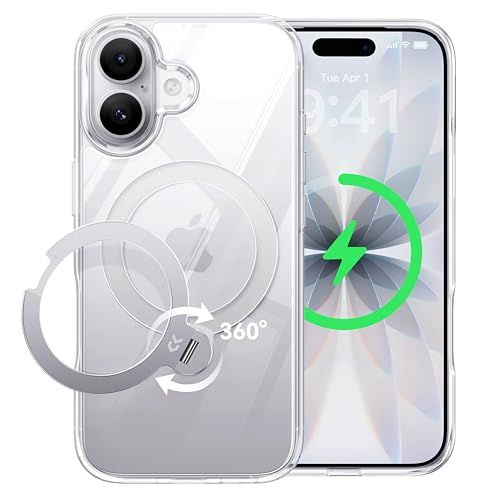 【透き通る上質感・定点360°回転】CASEKOO iPhone 17 用ケース クリア 耐黄変 横縦両立 角度自在 MagSafe対応 米軍規格保護 耐衝撃 最大25W急速充電対応 フィット感 ラップホール付き 透明 いphone17用ケー d338bbe3