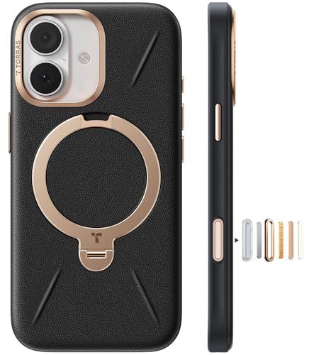 TORRAS iPhone 17 用 ケース【新感覚レザー・スキンタッチ】Ostand Q3 レザートーン MagSafe対応 リング スタンド 360°定点回転 縦横両対応 マグネット搭載 革 カメラコントロールボタン 米軍規格 耐衝撃 指 c498748a