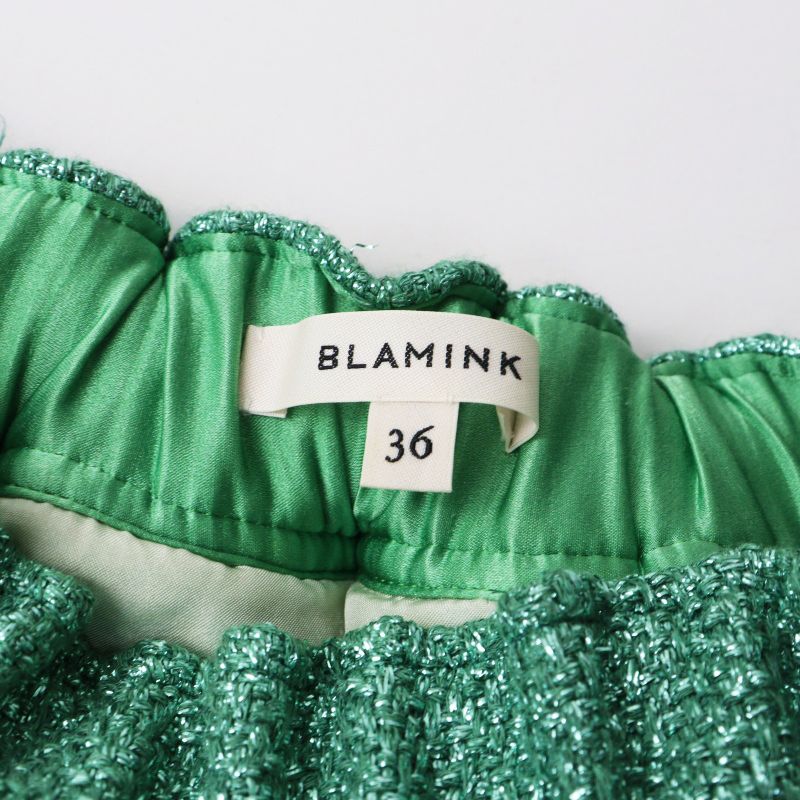 ブラミンク BLAMINK Lamé tweed pleated skirt ラメ ツイード スカート