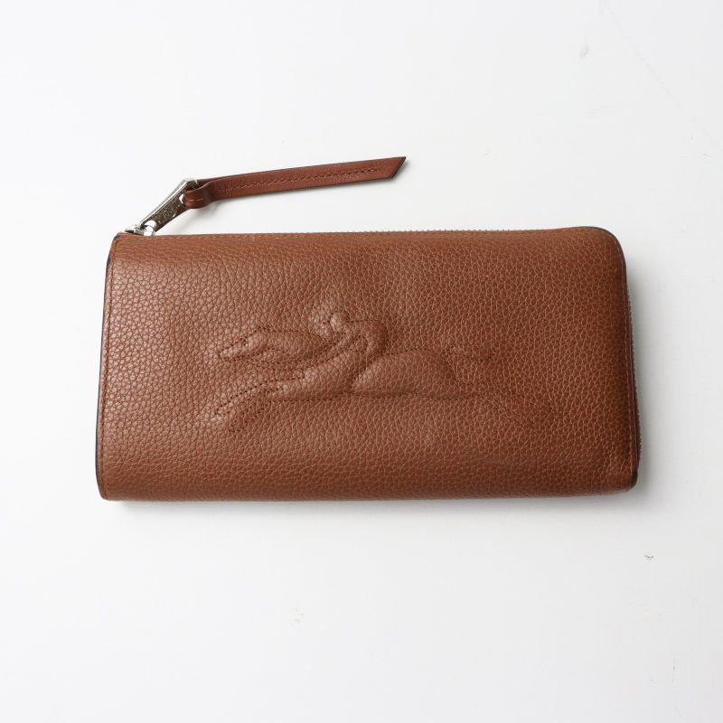 【美品】ロンシャン ケース　モノグラム 財布 ロンシャン LONGCHAMP レザー ロングジップウォレット ｜ブラウン 長