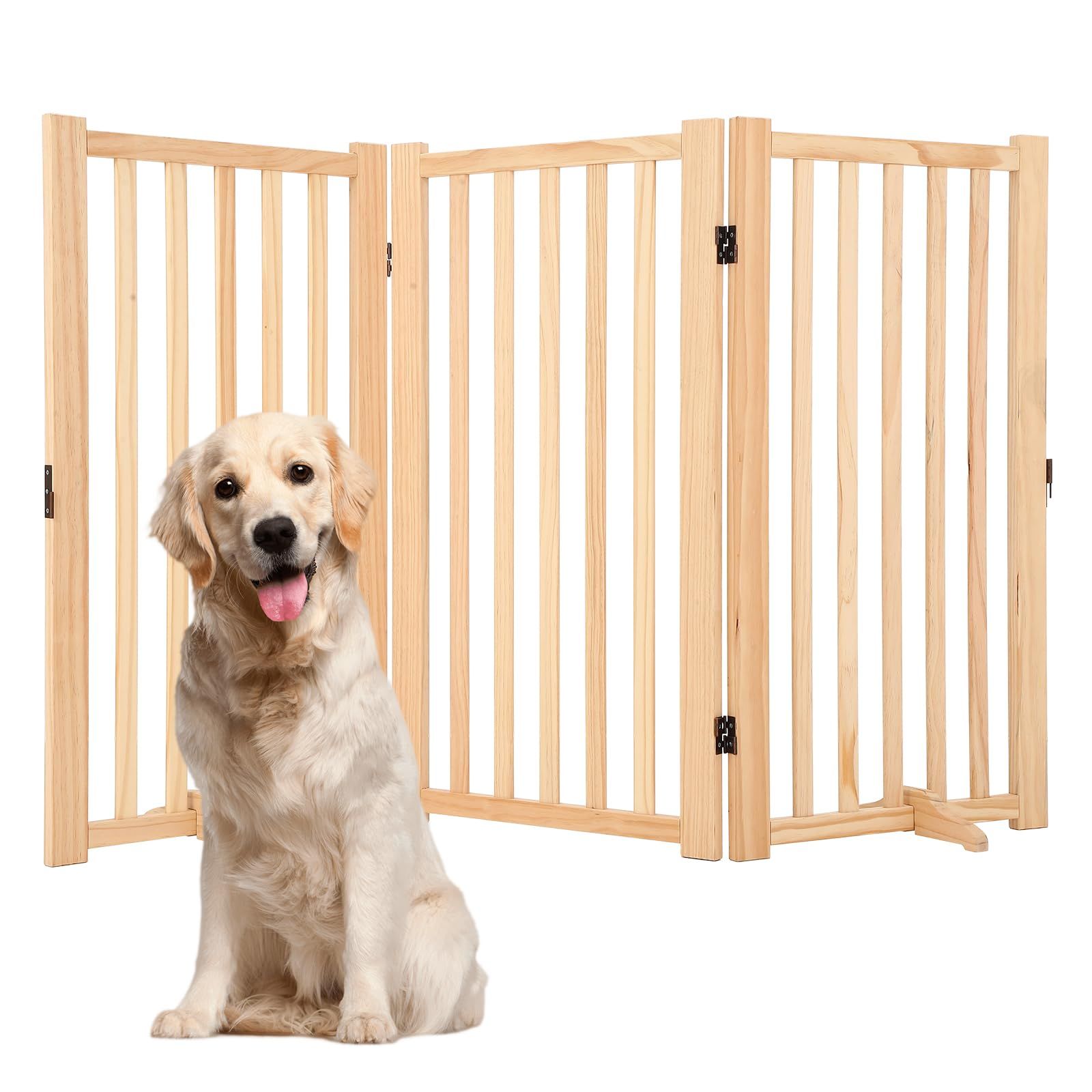 ベビーゲート 木製自立型犬用ゲート ドア用ドッグゲート 3枚パネルセット 幅50～152cm調整可能 高さ90cm 犬用フェンス 赤ちゃん ゲート ガード 階段や玄関にも最適(3枚セット）