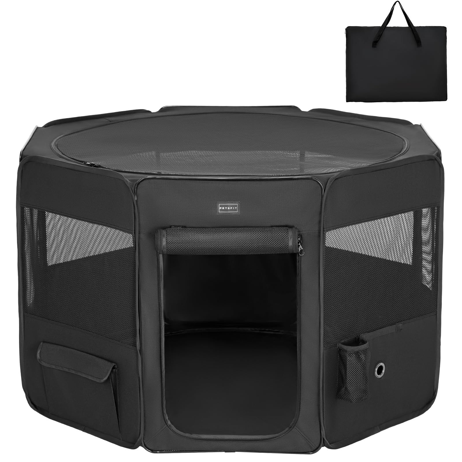 petsfit ペットサークル 折りたたみ 軽量 八角形 収納バッグ付き メッシュトップ 飛び出し防止設計 しっかり 室内 屋外 キャンプ 旅行 猫 犬 洗える 多用途