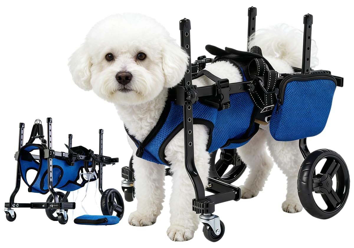 Pekaro 犬 車椅子 4輪 3-9kg中小型犬用 ペット歩行器 後ろ足サポート 体型に合わせて調整可能 通気性メッシュ仕様 脱着簡単 軽量アルミ合金 360°前輪 室内外兼用 犬用歩行補助 高齢犬 障害犬 散歩 介護 リハビリ 日本語説明書付き Ｓ