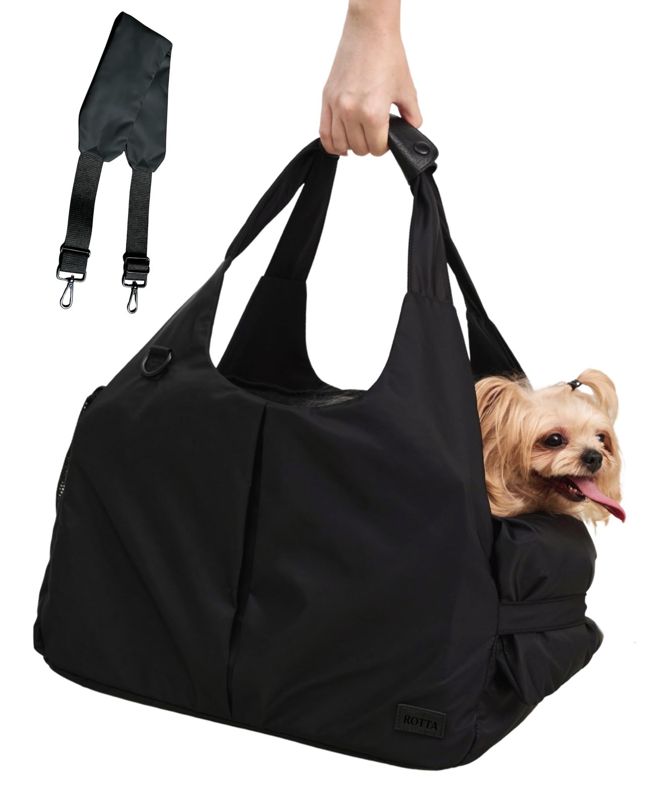 【3way自立するペットキャリー】ROTTA Pet (ロッタペット) ペットキャリーバッグ ショルダーベルト付き 小型犬 猫 5kg トート型 手持ち 斜めがけ 肩掛け 自立 3WAY ペットキャリー メッシュ蓋 犬用キャリーバッグ 底板 軽量 飛び出し防止
