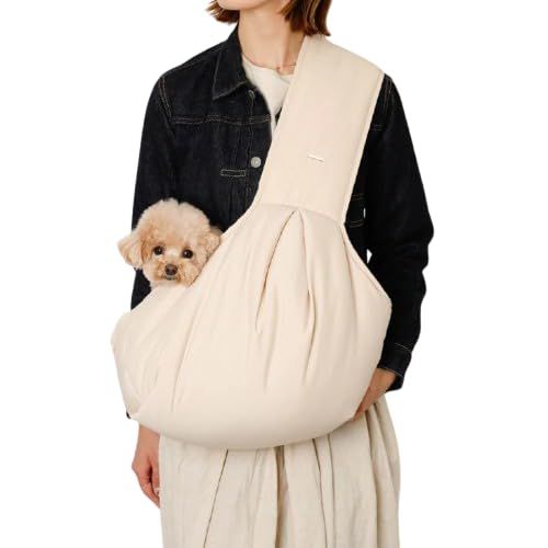 monch?ri モンシェリ [2wayハンモック型メッシュ付きスリングバッグ] 犬 ペットキャリー 小型犬 (FREE/ベージュ) 飛び出し防止 軽量 ペットリュック お出かけ 旅行