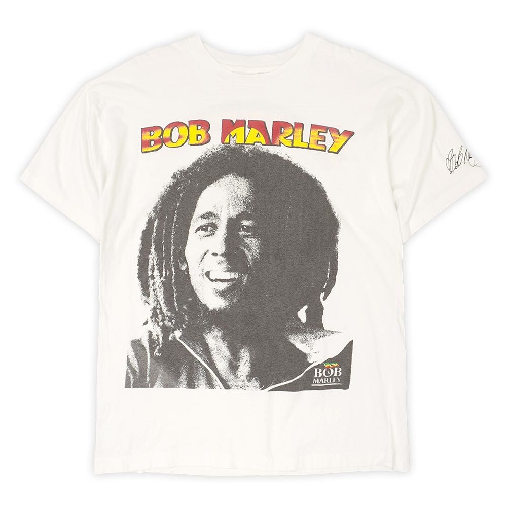 ボブ・マーリー BOB MARLEY 90s 90年代 両面プリントTシャツ ABOVE THE FALLING RAIN シングルステッチ ジャマイカ製 マリファナ レゲエ バンド USA ビンテージ 古着 ホワイト 白 L【中古】