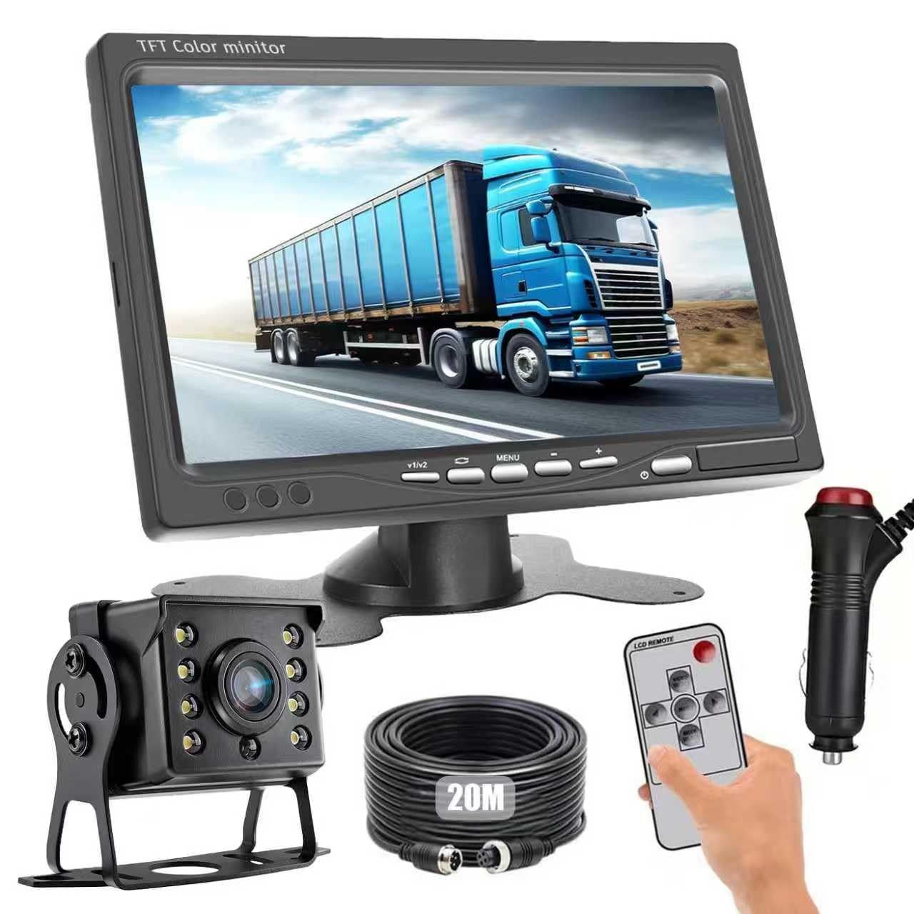 バックカメラモニターセット 7インチLCDモニター バックモニターカメラセット リアカメラ 超暗視機能 ガイドライン表示 IP68防塵防水 正像・鏡像を切り替え可能 12v~24vまで対応 シガーソケット給電 取り付け簡単 20m延長ケーブル 83b6ed16｜その他