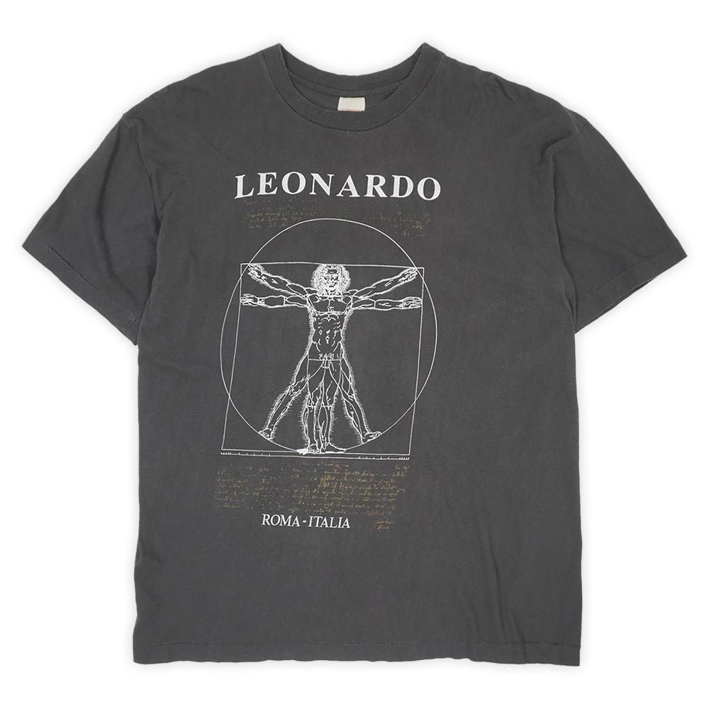 レオナルド・ダ・ヴィンチ LEONALD DAVINCI 90s 90年代 アートTシャツ ART ウィトルウィウス的人体図 シングルステッチ USA ヴィンテージ アメリカ 古着 メンズ 珍品 カットソー ブラック 黒 XL【中古】