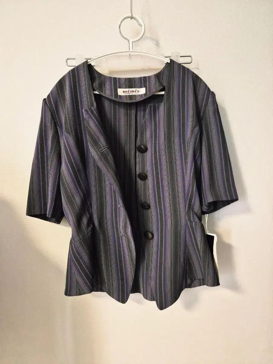 日本ヴィンテージ 新品 mimi tt 感覚的な PURPLE パープル ストライプ ぺプラム ジャケット