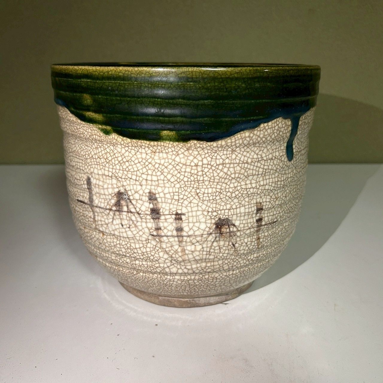 大鉢 抹茶碗 茶道具 貫入 緑釉 茶碗 茶器 陶器 和食器 口径約23.5cm