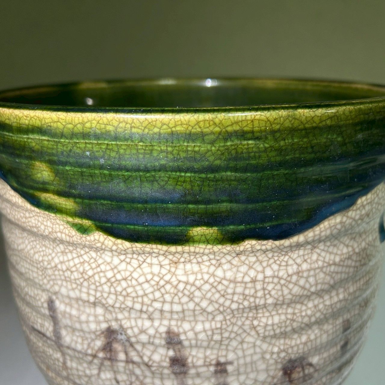 大鉢 抹茶碗 茶道具 貫入 緑釉 茶碗 茶器 陶器 和食器 口径約23.5cm