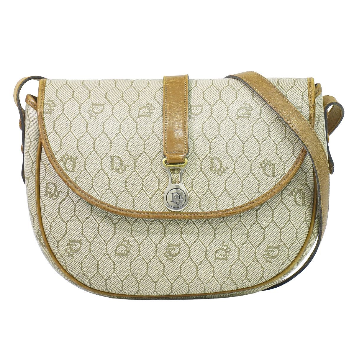 C012915)ChristianDior ハニカム柄 フラップバッグ ベージュ 本物 クリスチャン ディオール Christian Dior ハニカム柄 ショルダー