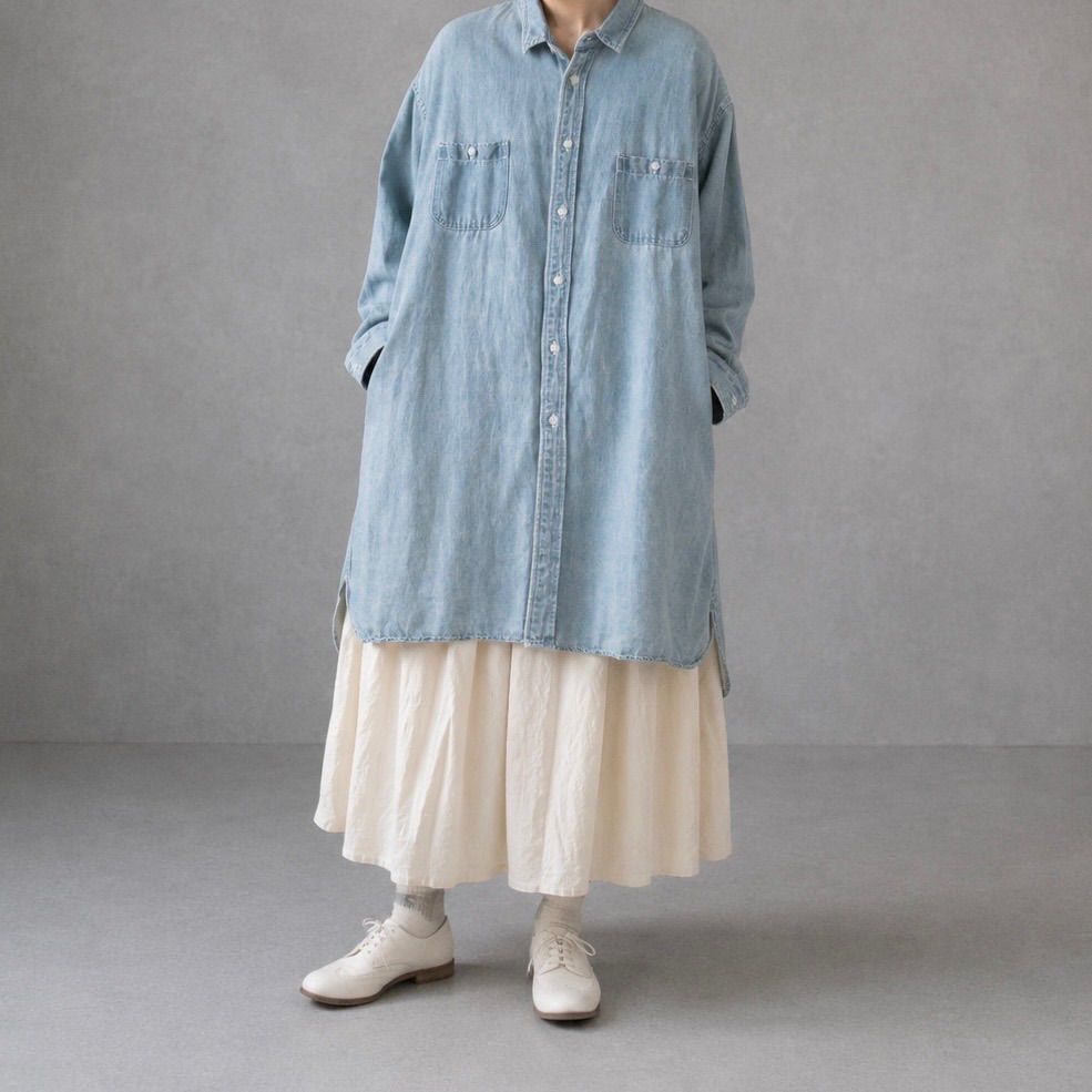 Veritecoeur / denim shirt one-piece dress