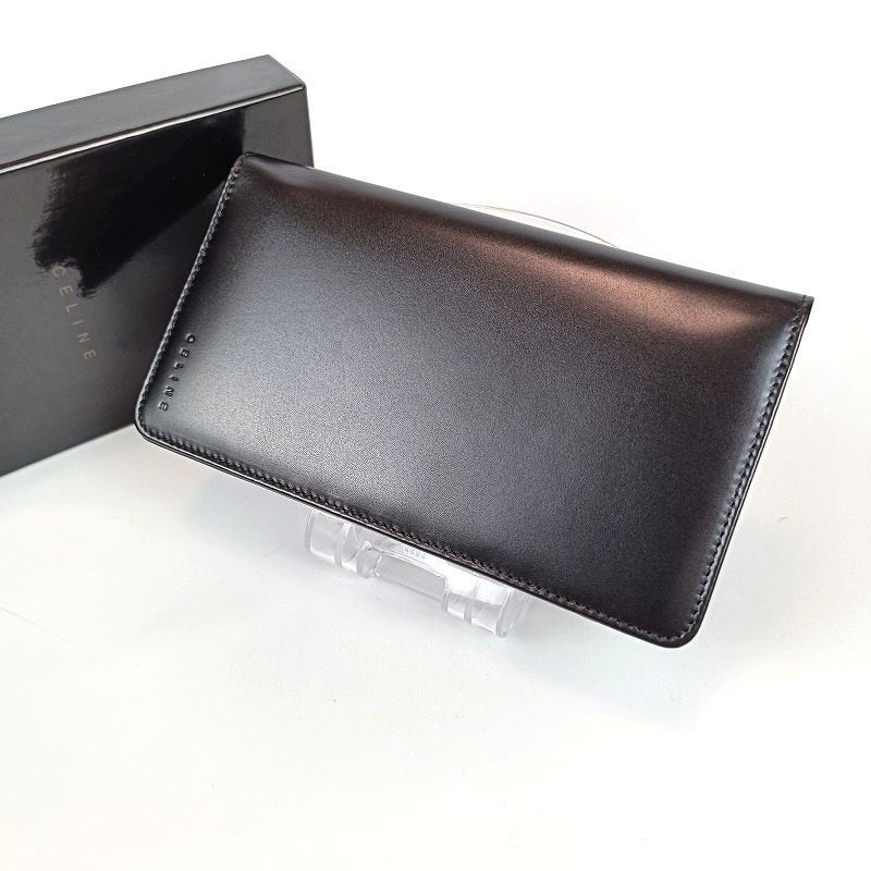 未使用級 CELINE セリーヌ 札入れ 長財布 二つ折り レザー 小銭入れ無し ブラック 黒 ロゴ シンプル 革 メンズ レディース 男女兼用 美品 箱あり ヴィンテージ