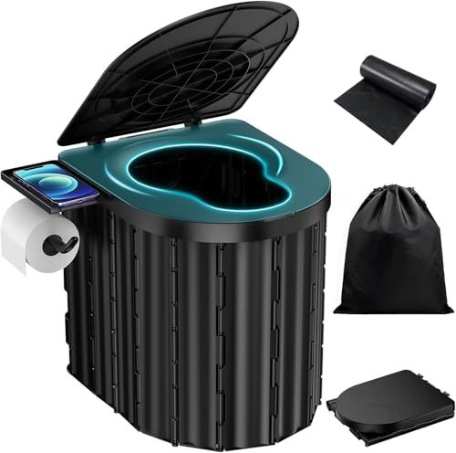 簡易トイレ 防災グッズ 耐荷重2倍アップ 200KGまで 家庭トイレと同じ高さ 緊急時も快適に 10年以上保存 折り畳み式 非常用携帯トイレ 災害用 トイレットペーパーフック 小物ホルダー 人間工学デザイン 仮設トイレ 処理袋12枚入り ブラック★