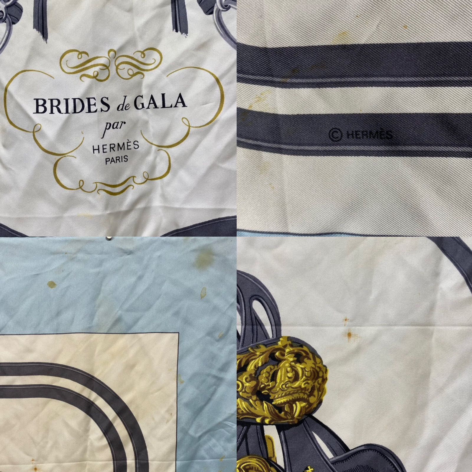 エルメス カレ90 BRIDES de GALA シルクスカーフ 式典用馬勒 ブルー エルメス カレ90 BRIDES de GALA シルクスカーフ 式典用馬勒 ブルー