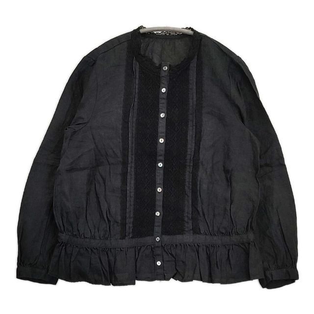 nest Robe リネン レース付き 001183-1124 定価19000円 ブラウス シャツ ブラック レディース ネストローブ【中古】6-0613M∞
