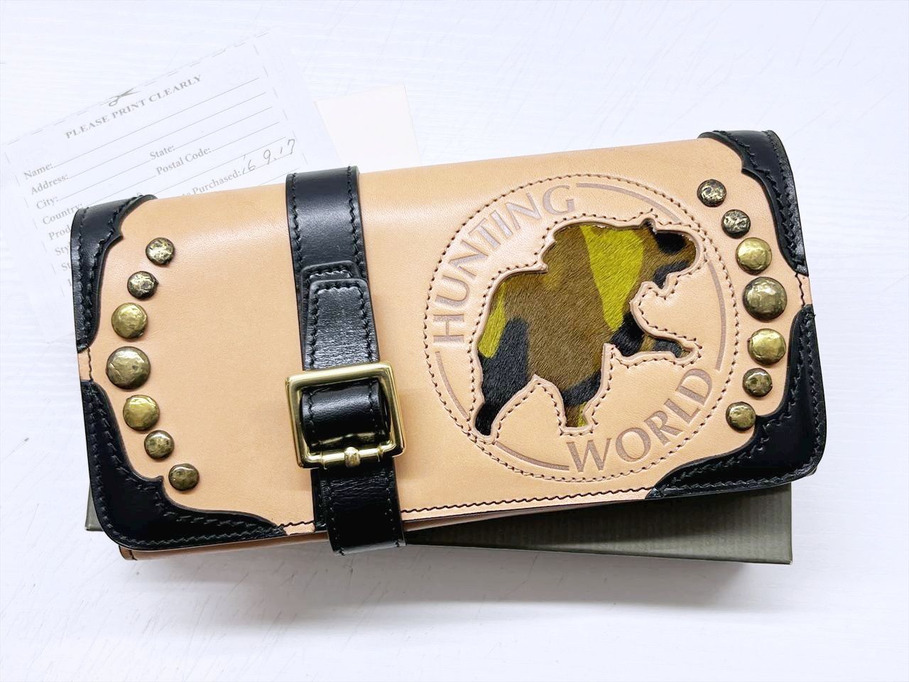 レア　美品　HUNTING　WORLD　ハンティングワールド　アメリカンスピリッツ　スタッズ　ハラコ　二つ折り長財布