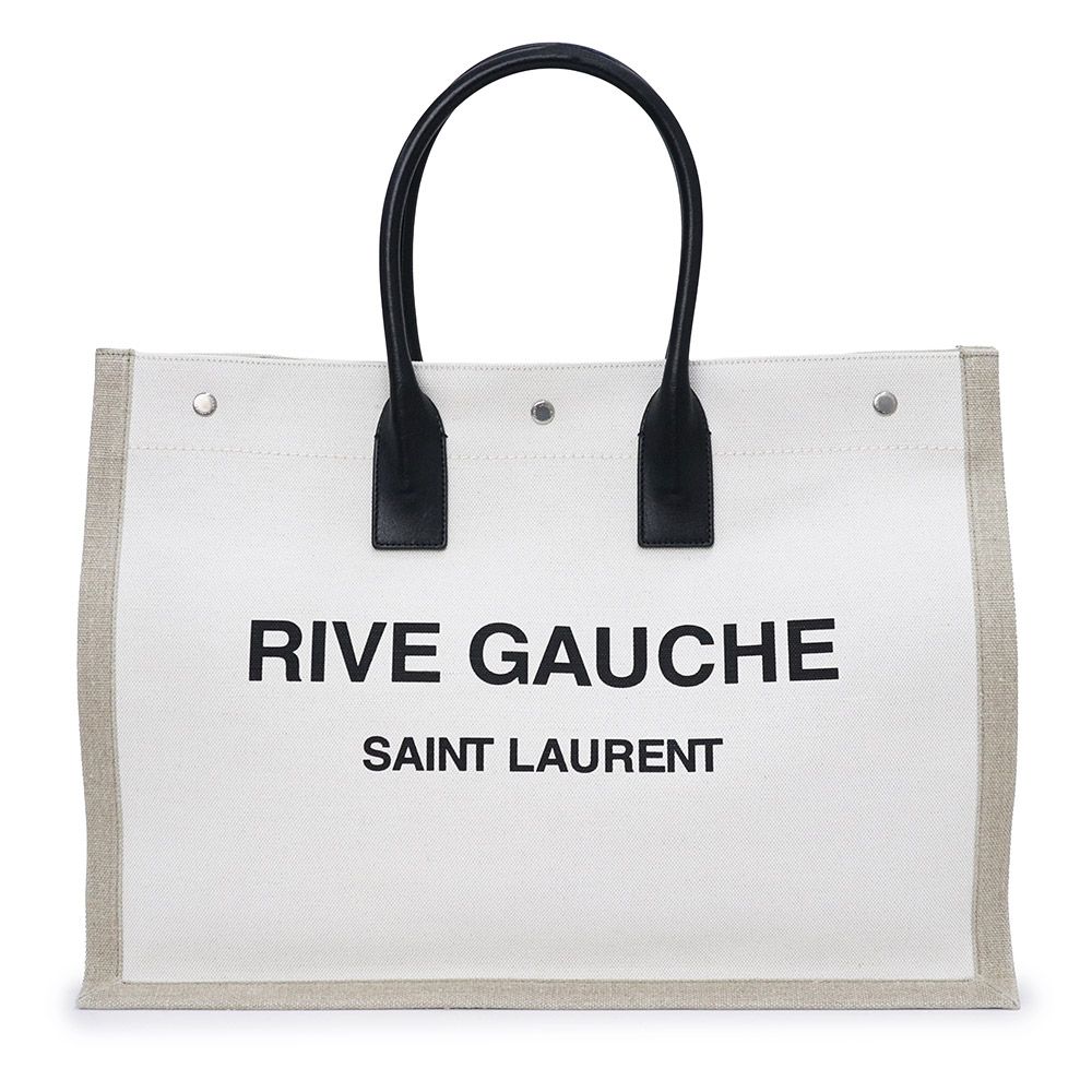 サンローランパリ 509415 リヴ ゴーシュ レザー コーテッドリネン ホワイトリネン ブラック トートバッグ シルバー金具 SAINT LAURENT PARIS（未使用　展示品）