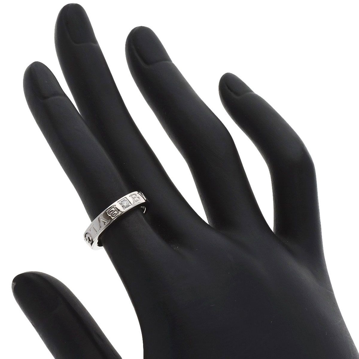 ブルガリ ダブルロゴリング K18WG ワンポイントダイヤ 14号 750 BVLGARI ブルガリ ダブルロゴ 1P ダイヤモンド リング・指輪 K18WG