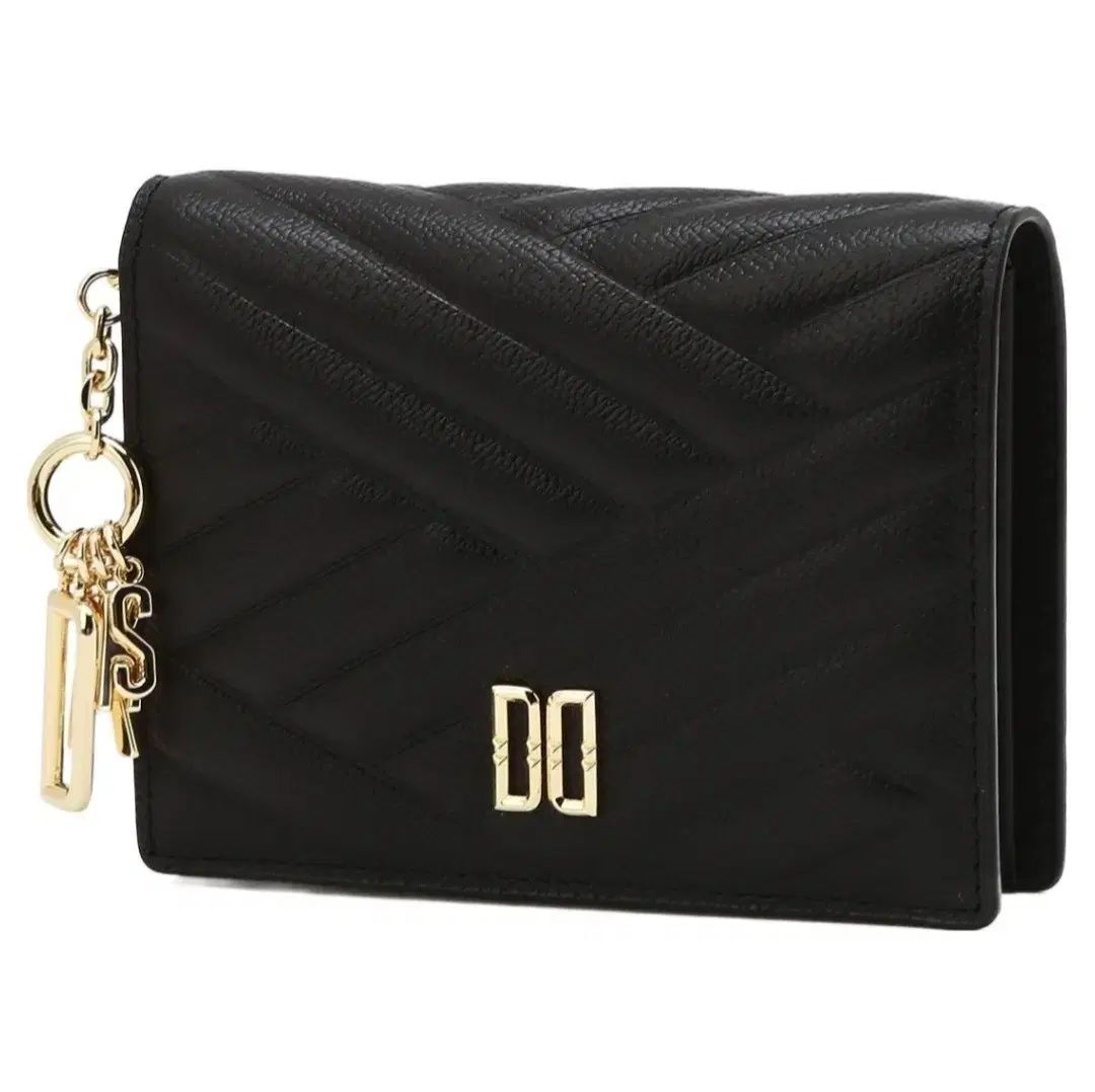 DAKS ブラック キルティング ロゴ チャーム装飾 二つ折り財布(ミニ) + ケース