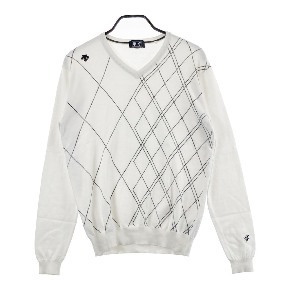 サイズ：M DESCENTE GOLF デサントゴルフ ニットセーター ダイヤ柄 ホワイト系 [240101718142] ゴルフウェア メンズ ストスト