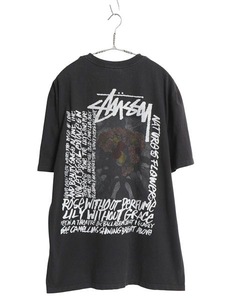 ステューシー 両面 アート イラスト プリント Tシャツ メンズ L / ヘビーウェイト コットン フラワー グラフィック ストック ロゴ ブラック