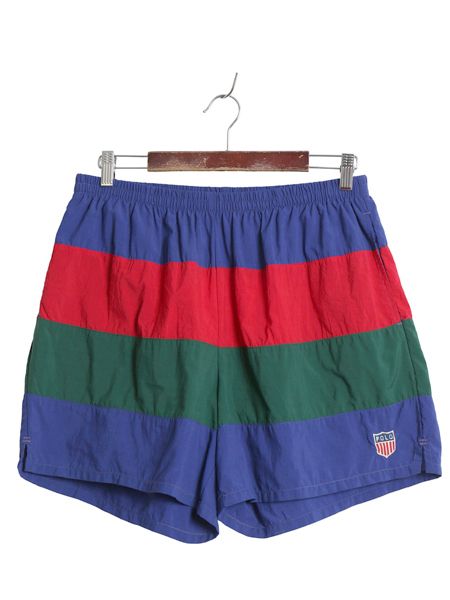 90s USA製 ポロ ラルフローレン ナイロン ショートパンツ メンズ XL 古着 オールド ショーツ スイム サーフ 海パン 水陸両用 トリコカラー