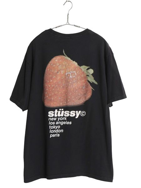 ステューシー ストロベリー イラスト プリント Tシャツ メンズ L 古着 ヘビーウェイト コットン イチゴ グラフィック アート ロゴ ブラック