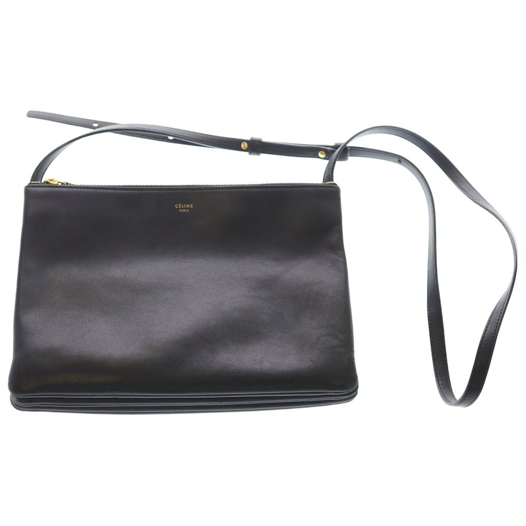 セリーヌ　トリオ　レザーショルダーバッグ　ブラック CELINE (セリーヌ) トリオ ショルダーバッグ ブラック レザー ゴールド